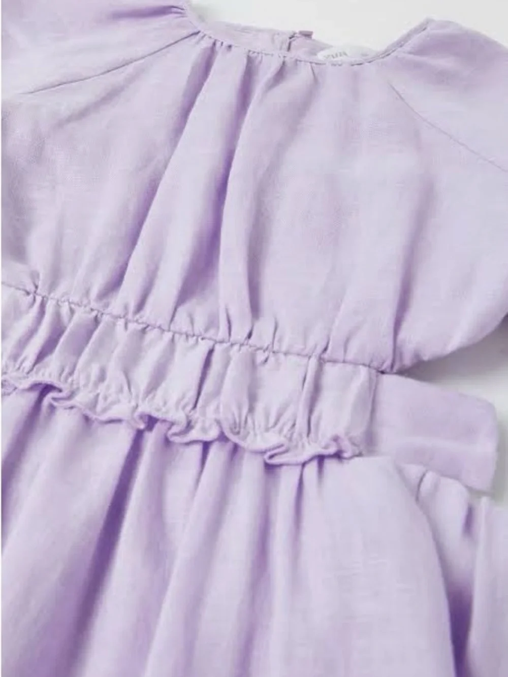 Zara Girls' Lilac Linen Puff-Sleeve Cut Out Dress 11/12